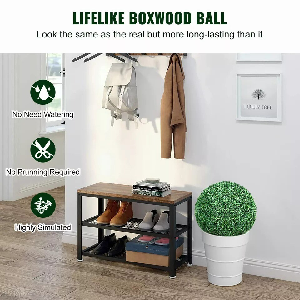 2pcs 16&#x22; Artificial Topiary Greenery Balls Plants Faux Boxwood In/outdoor Home