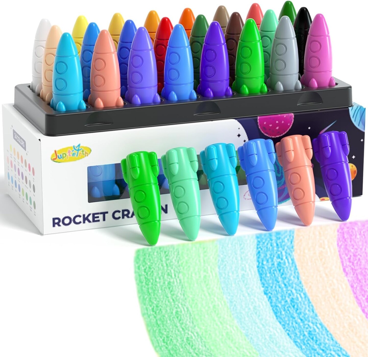 24 Rocket Crayons,Non Toxic Washable Toddler Crayons Gifts,Rocket Crayons with Easy-To-Hold for Toddlers, Crayons for Kids Art&#x26;School Supplies,Toddlers