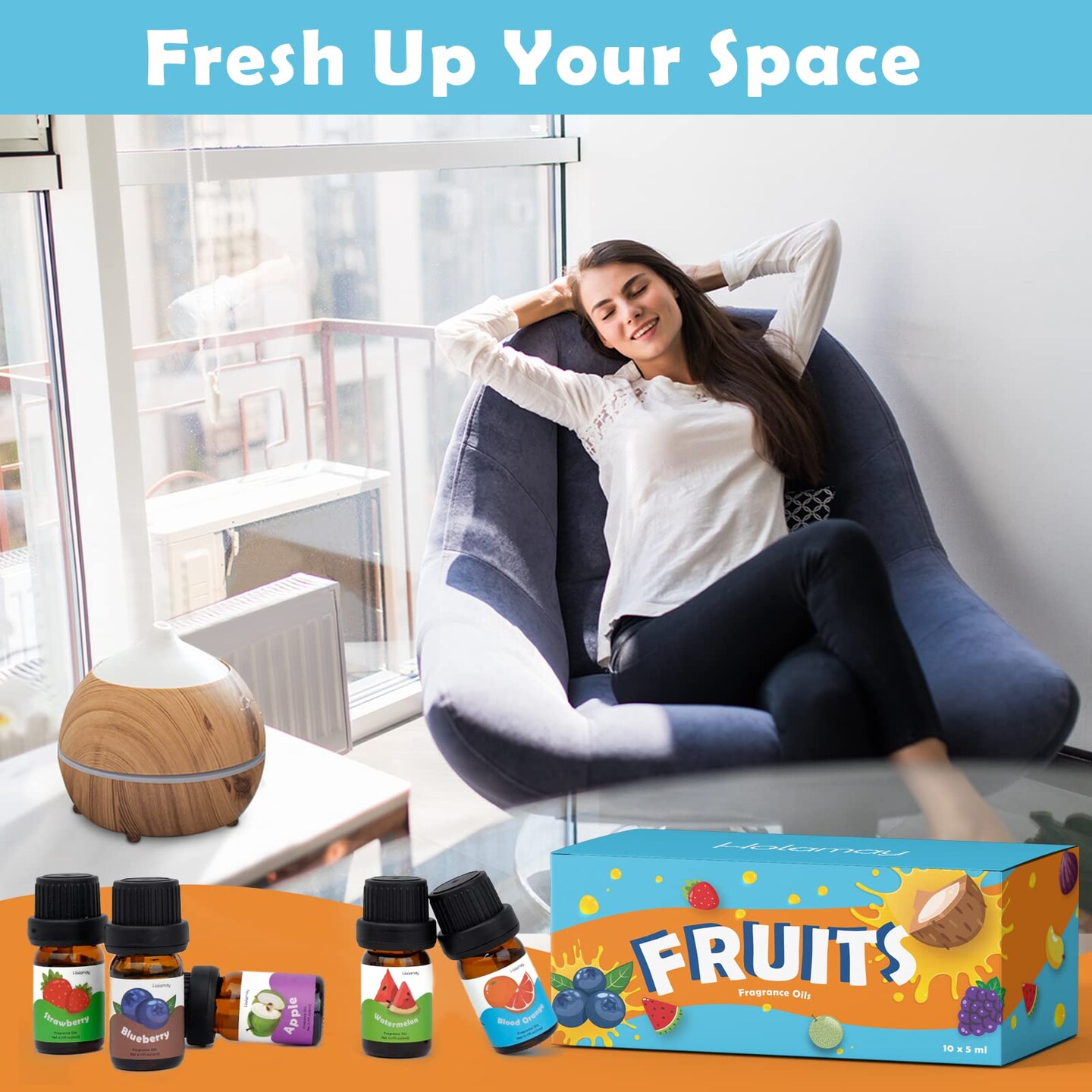 Fruity Fragrance Oil for Candle & Soap Making, Premium Essential Oils 5ml x 10 - Coconut, Strawberry, Mango, Pineapple, Summer Aromatherapy Diffuser Oils Set