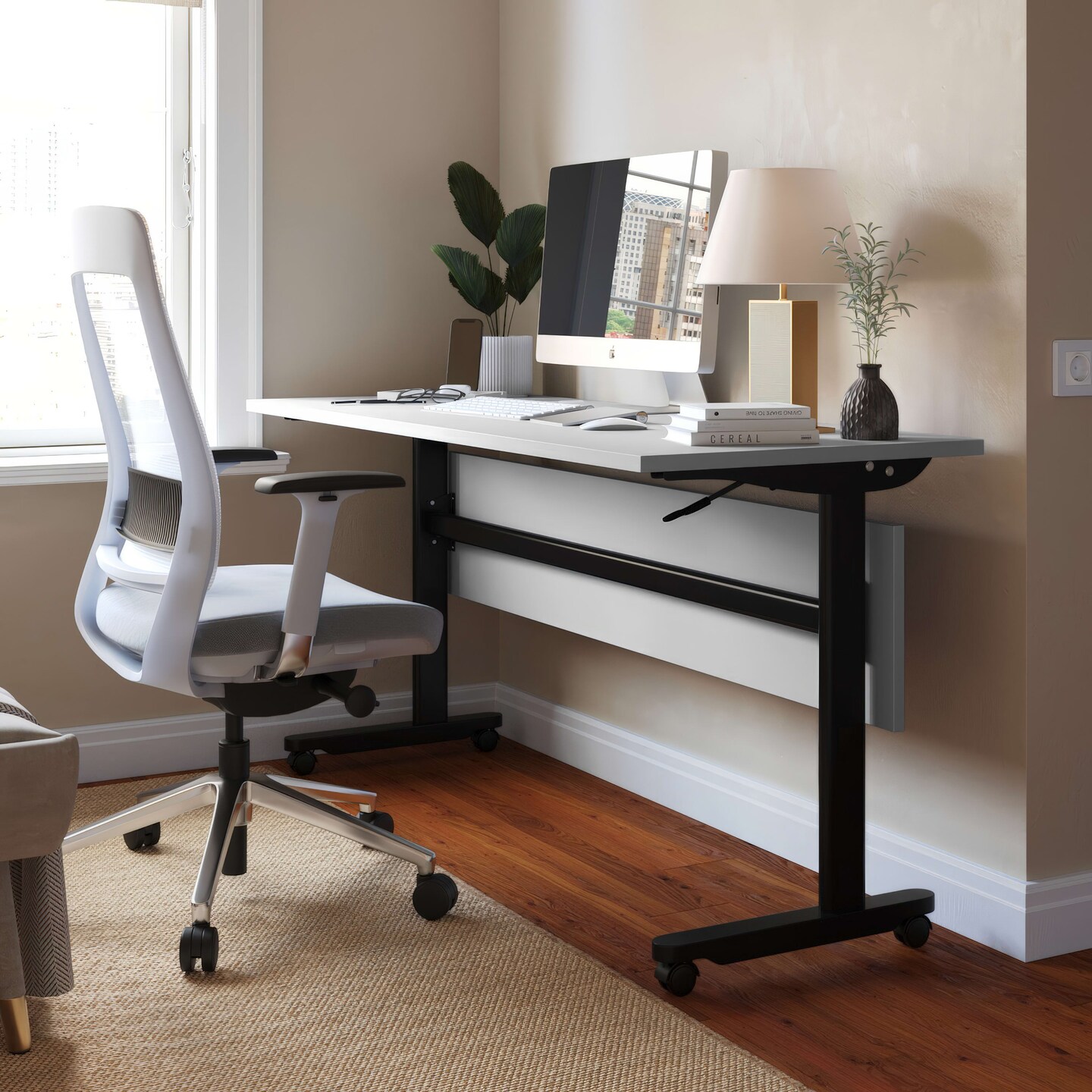 Emma and Oliver Hahn Heavy-Duty Flip Top Training Table with Nesting Design, Privacy Panel, T-Legs, Tabletop, Metal Frame