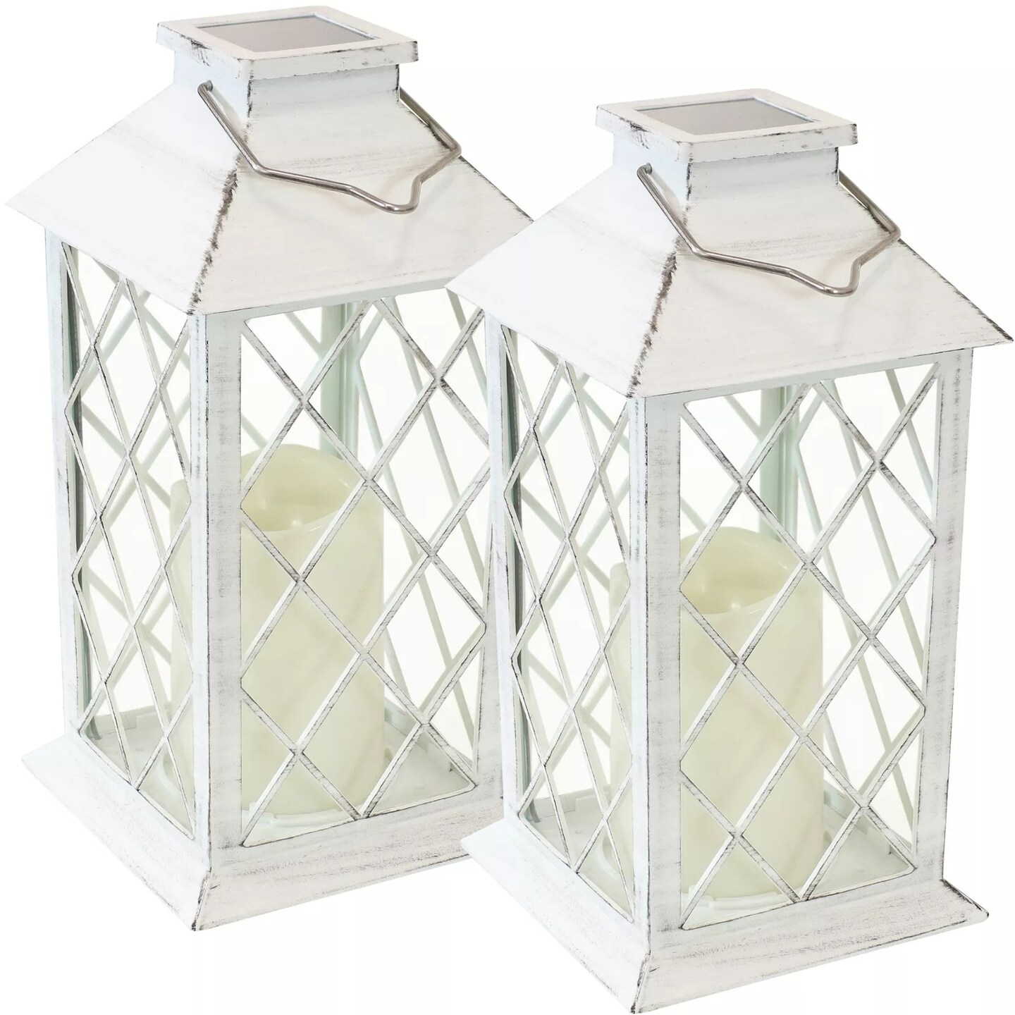 Concord Outdoor Solar Candle Lantern - 11 in - White - Set of 2