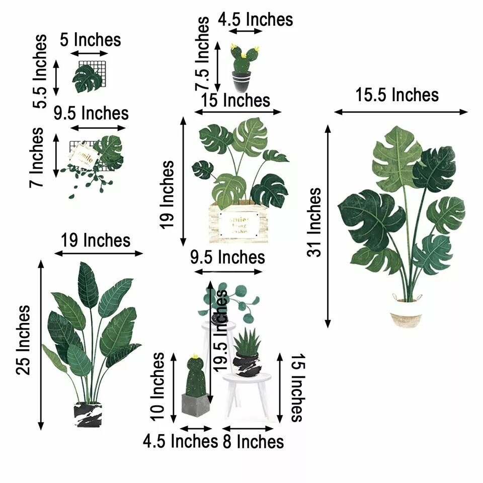 Green Potted Plants Removable PVC WALL STICKERS Living Room Home Decorations