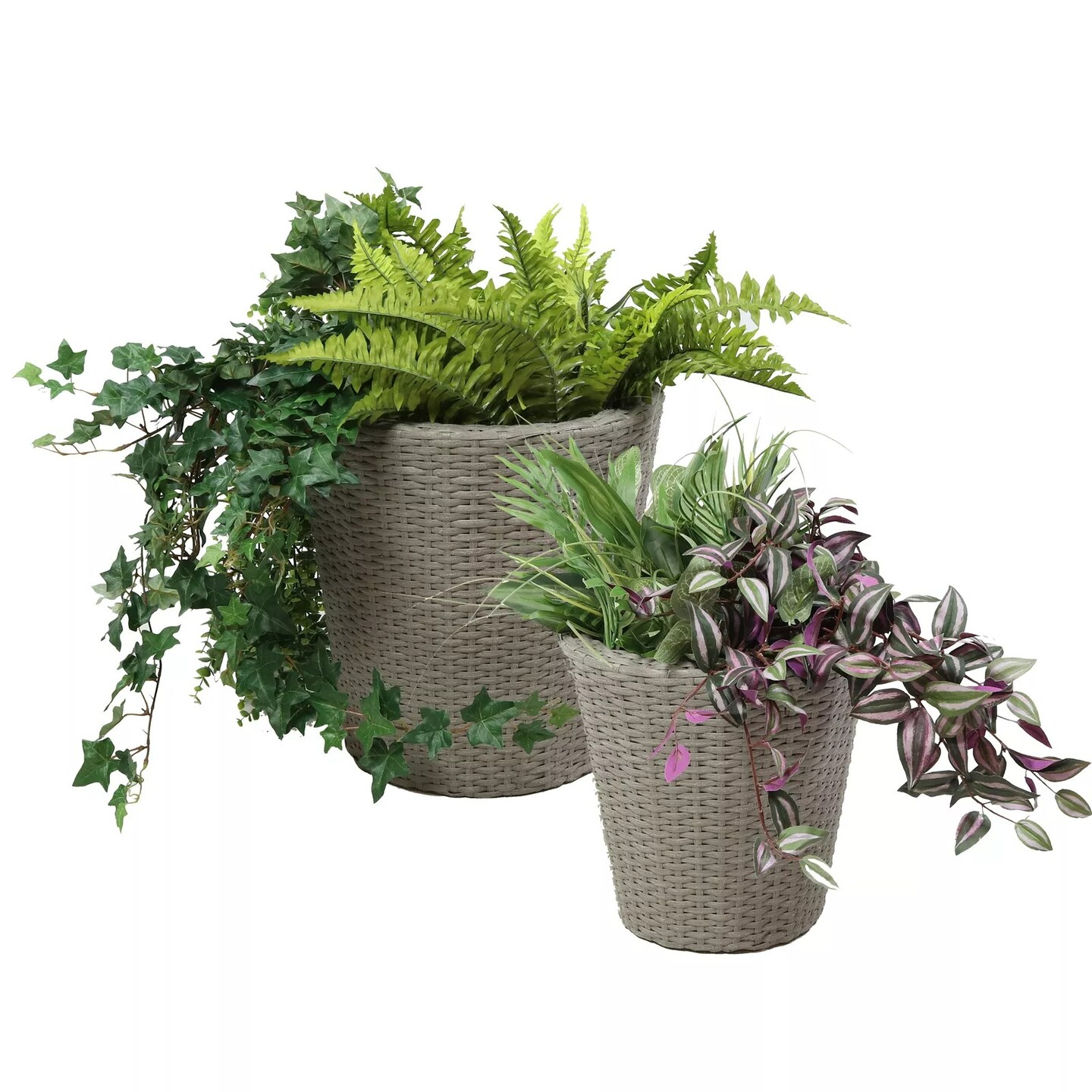 Polyrattan Indoor Round Planter - Gray - 14.5 in, 11.75 in