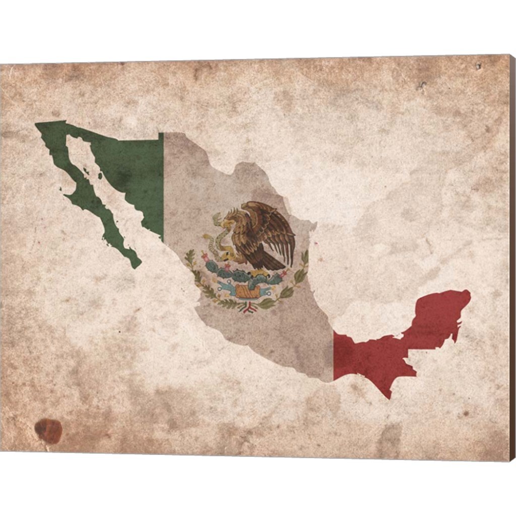 Map with Flag Overlay Mexico by Color Me Happy 20&#x22; x 16&#x22; Canvas Wall Art