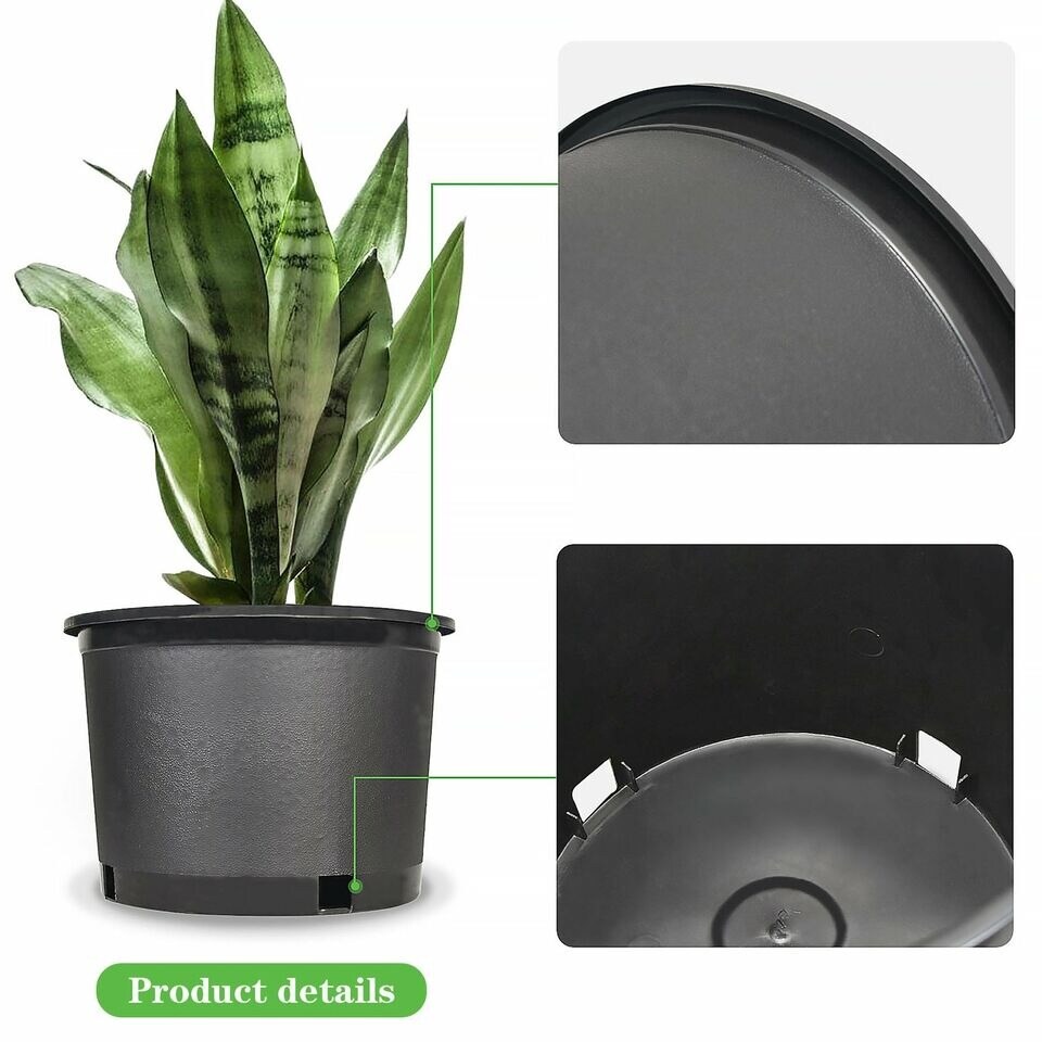 Squat Heavy Duty Premium Black Plastic Nursery Plant Container Garden Pot 2gal