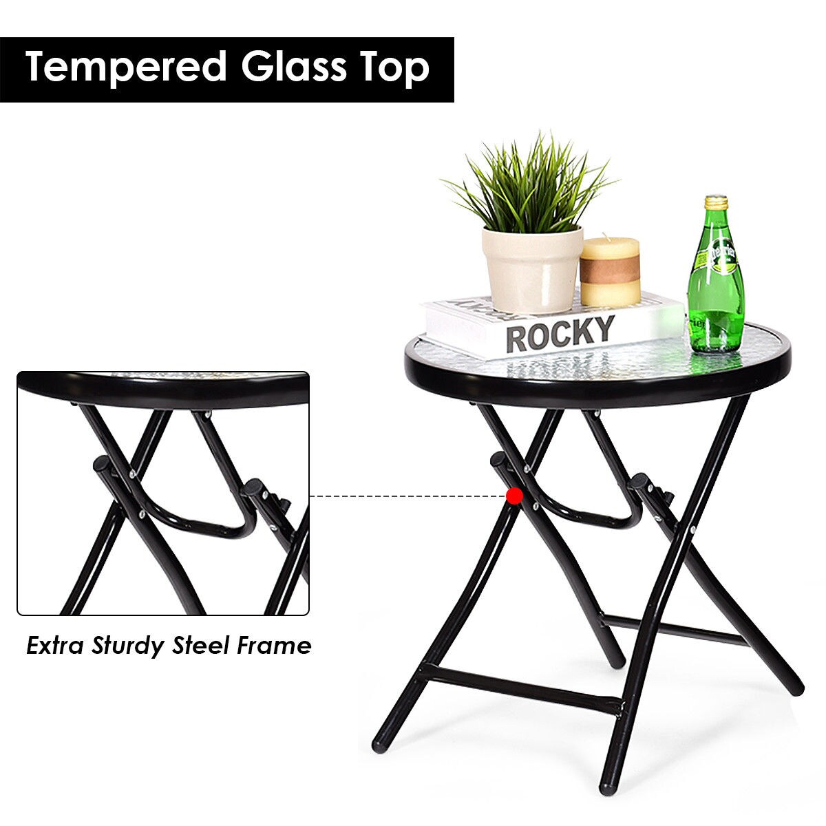 Costway 3 PCS Outdoor Folding Rocking Chair Table Set Bistro Sets Patio Furniture Red