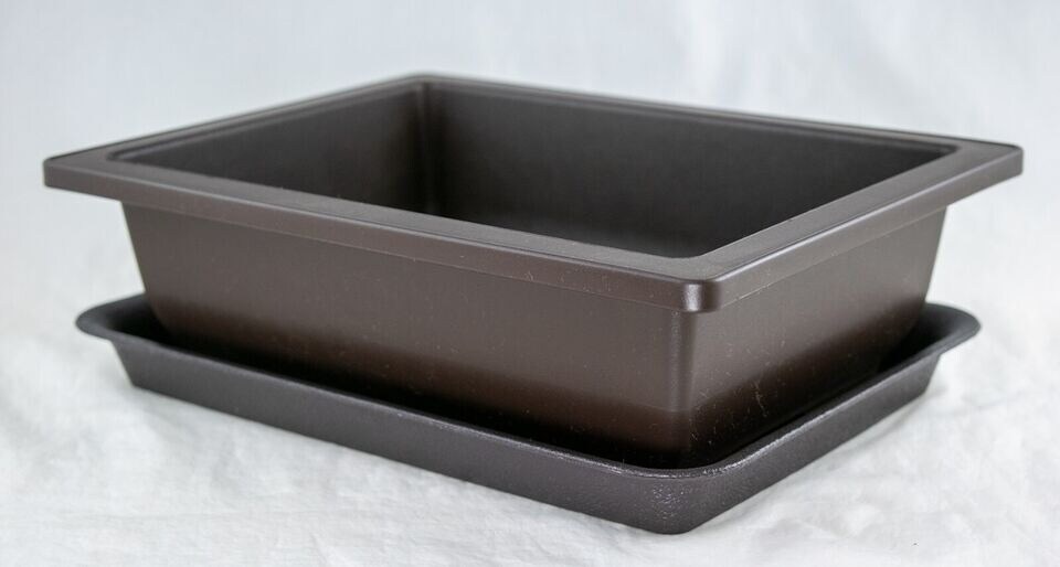 Rectangular Plastic Bonsai Training Pot + Tray Set 10"x 7.5"x 3" - Dark Brown