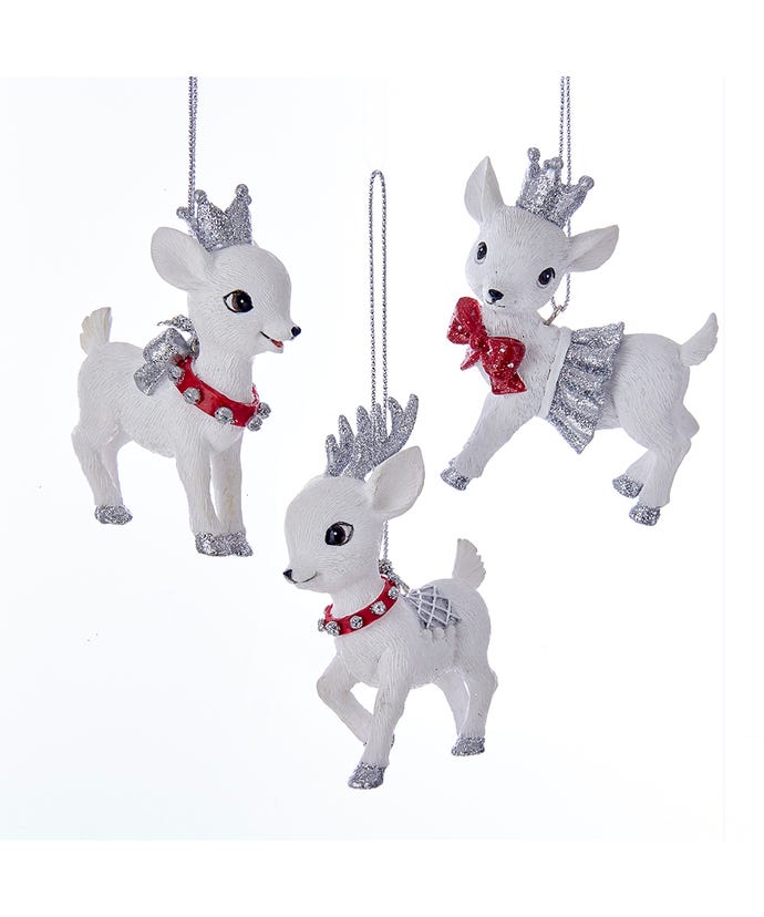 3&#x201C; Baby Deer Ornaments, 3 Assorted