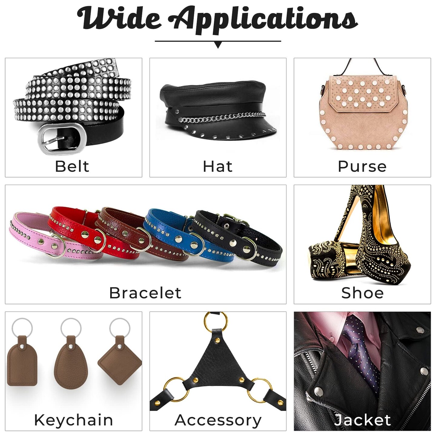 420 Set Leather Rivets Kit, Double Cap Brass Rivets Leather Studs with 3PCS Setting Tools for Leather Repair and Crafts, 4 Colors and 3 Sizes