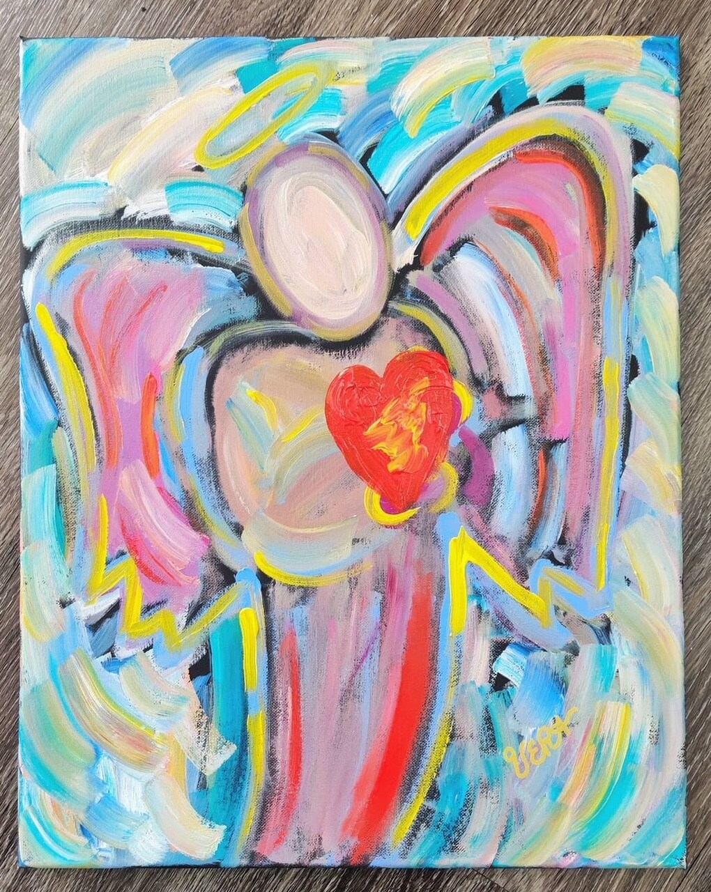 product name is Angel Painting Original, Pop Art, Abstract Painting, Hand-Painted Abstract Art, Oil Painting, Wall Art, home decor, peter max style