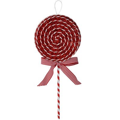 14&#x22; Red and White Lollipop Ornament - Festive Christmas Tree Decoration with Bow - Peppermint Themed Christmas - XJ449537