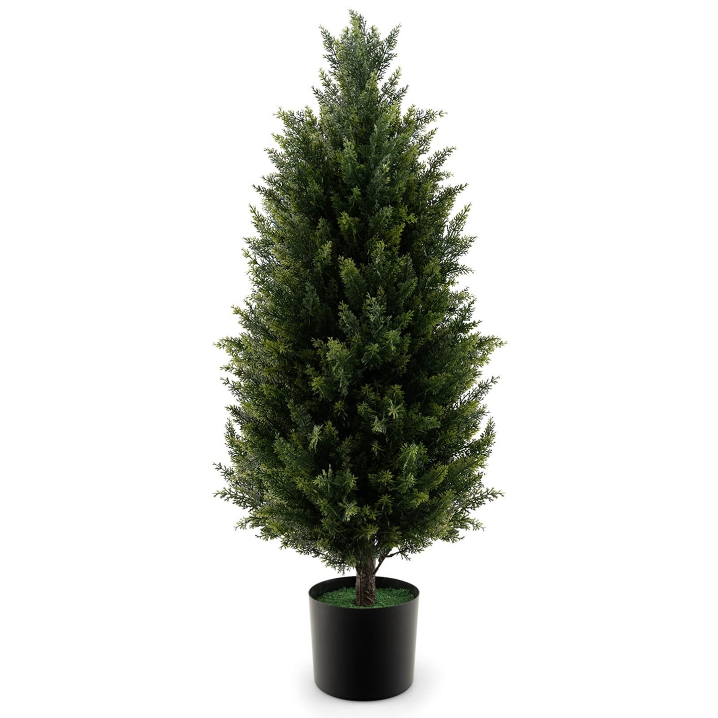 Costway 1/2 Pack 37.5&#x22; Artificial Topiary Cedar Tree with Cement Plastic Pot &#x26; Realistic Moss