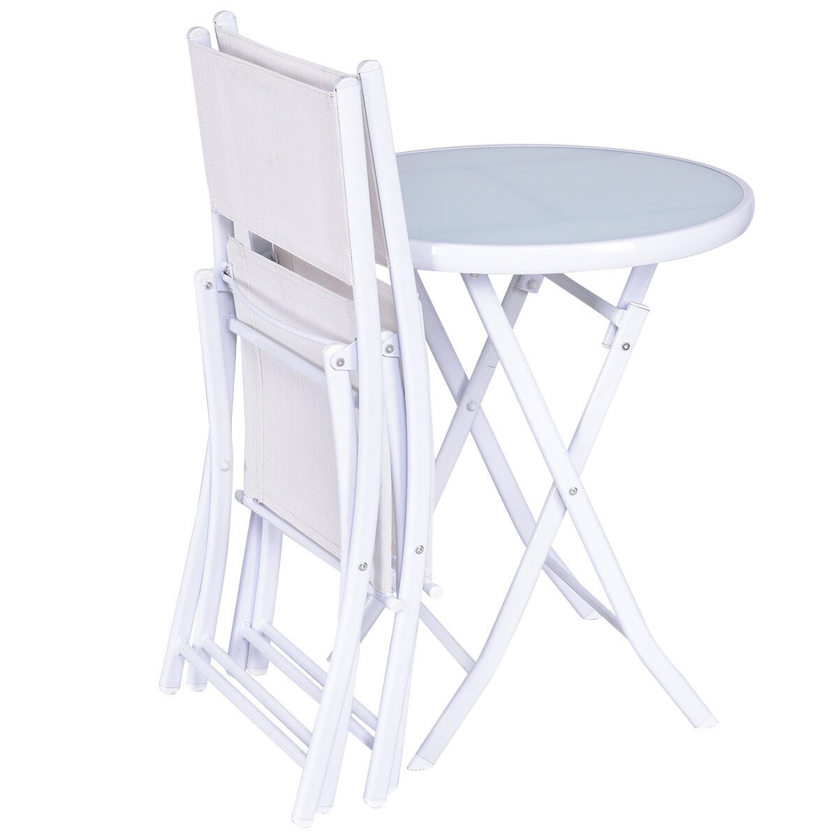 Costway 3 PCS Folding Bistro Table Chairs Set Garden Backyard Patio Furniture White