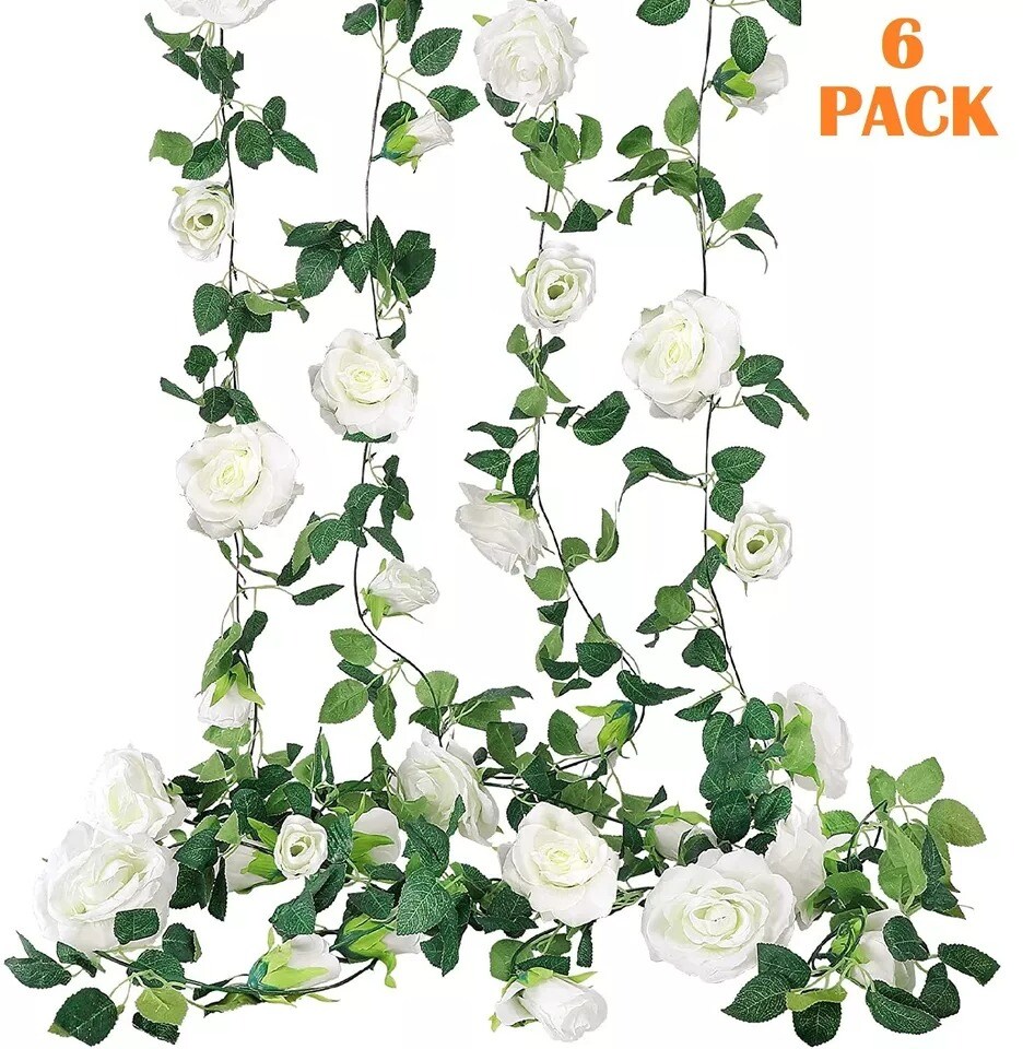 6Pcs Garland Wall Silk Artificial Hanging Rose Flowers Vine Wedding Decor 7.5 Ft