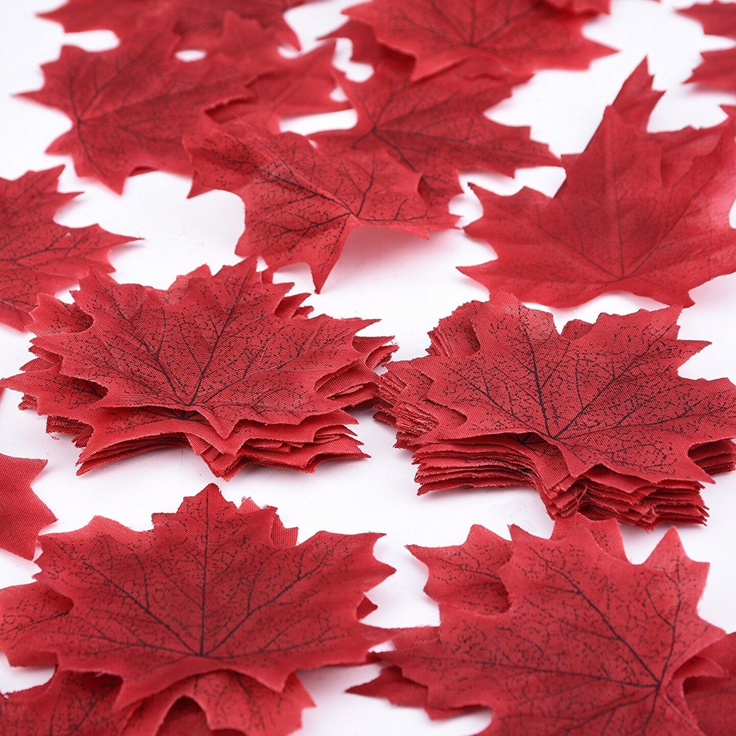 300 Pieces Artificial Autumn Maple Leaves Mixed Fall Colored Leaf for Weddings, Events, Art Scrapbooking and Thanksgiving Day Decorations (Red)