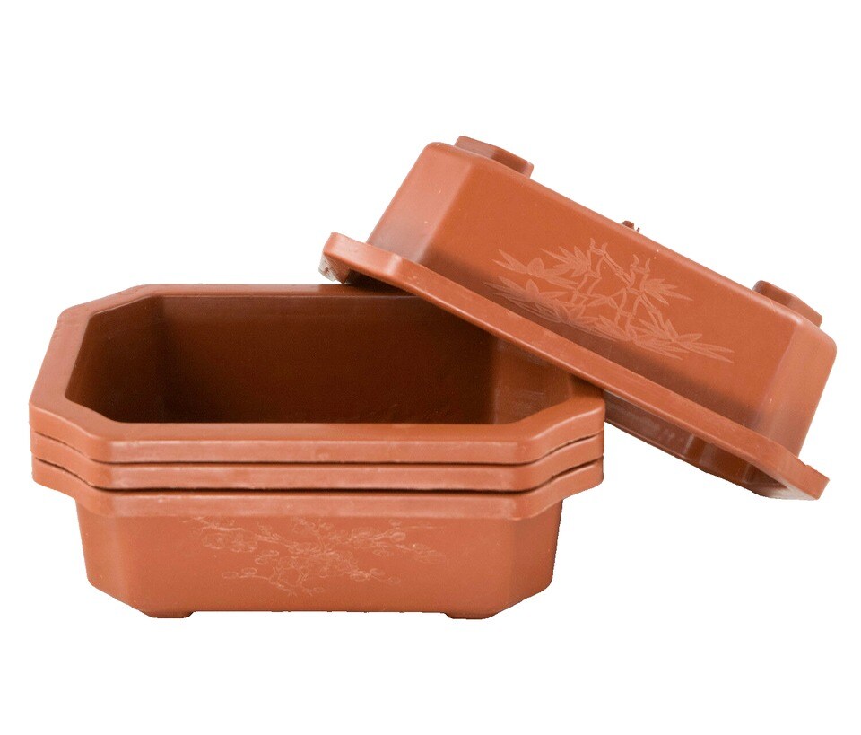 4 Rectangular Plastic Bonsai Training Pot, Succulent Planter - 6.25"x 4.5"x 2"