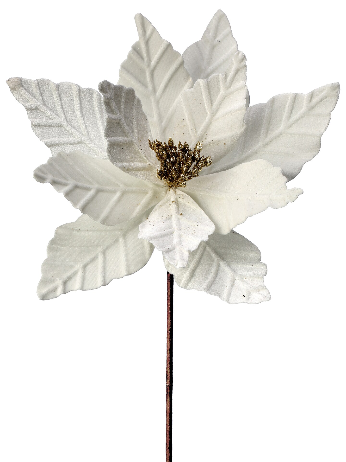 24&#x22;White Velvet Poinsettia Flower With Gold Glit Center