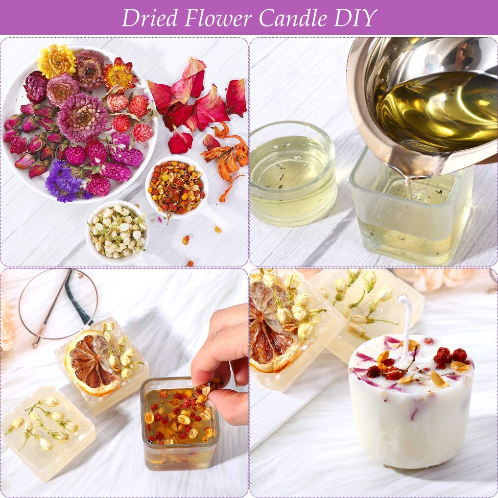 Dried Flowers, 21 Bags 100% Natural Dried Flowers Herbs Kit for Soap Making, DIY Candle, Bath, Resin Jewelry Making - Include Lavender, Don&#x27;t Forget Me, Lily, Rose Petals, Jasmine and More