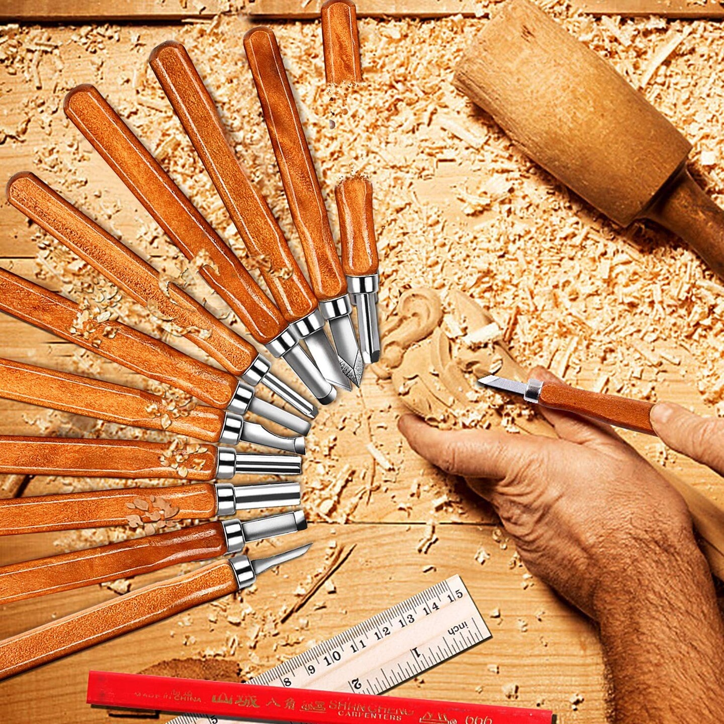 20 Pieces Wood Carving Knife Set -  Hand Carving Tool Set for DIY Sculpture Carpenter Experts &#x26; Beginners