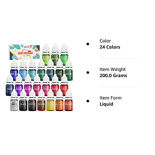 24 Color Food Grade Skin Safe Soap Coloring Bath Bomb Color Dye for DIY Soap Making Supplies - Liquid Concentrated Soap Colorant for Bath Bomb Supplies Kit, Handmade Soaps, DIY Craft