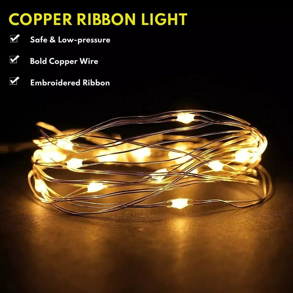 LED Ribbon Fairy String Lights Christmas Tree Top Topper Light Up Bow Xmas Decor