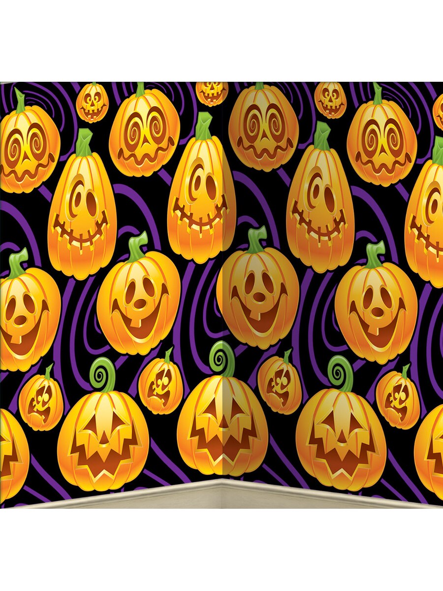 4&#x27; x 30&#x27; Jack-O-Lantern Wall Backdrop Scene Setter Decal Halloween Decoration