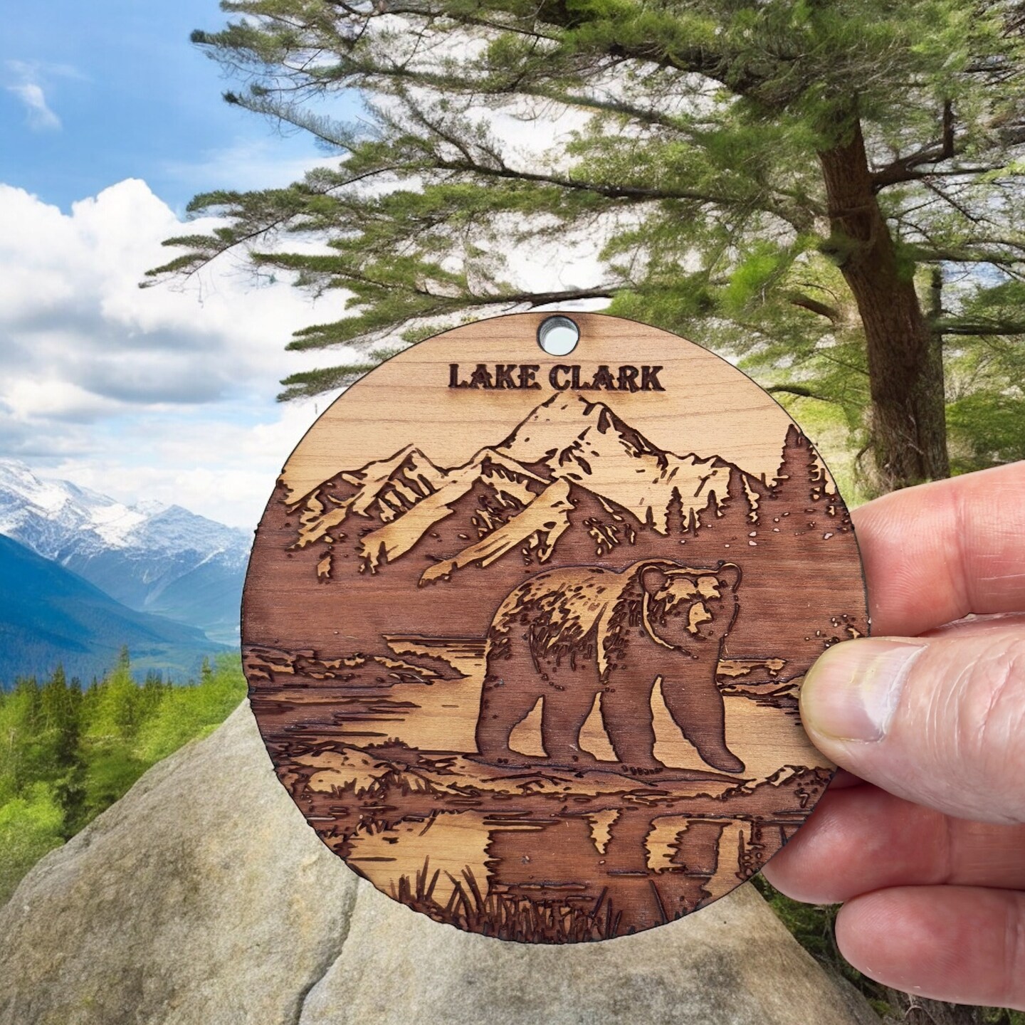 Cedar Ornament - Lake Creek - Raw Cedar 3x3in Cedar Ornament - Lake Creek - Raw Cedar 3x3in