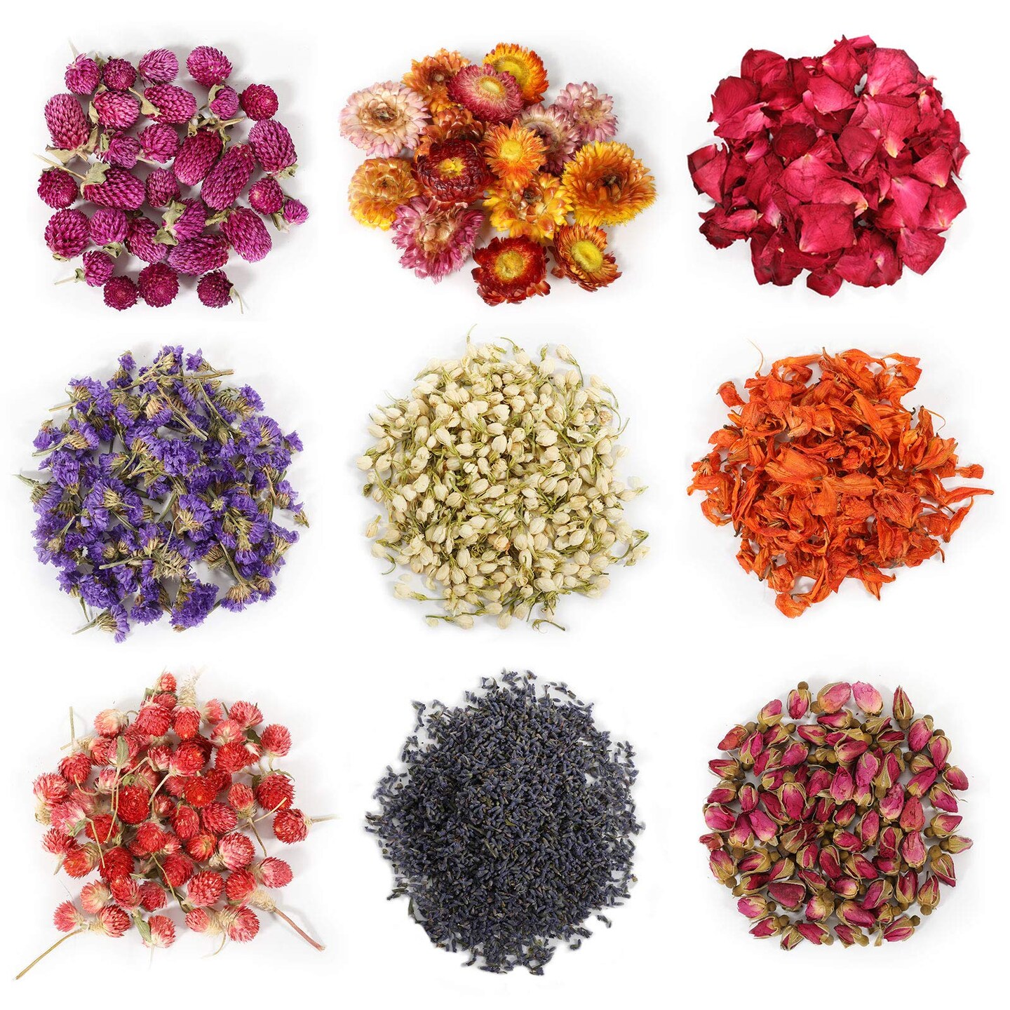 9 Bags Dried Flowers,100% Natural Dried Flowers Herbs Kit for Soap Making, DIY Candle Making,Bath - Include Rose Petals,Lavender,Don&#x27;t Forget Me,Lilium,Jasmine,Rosebudsand More