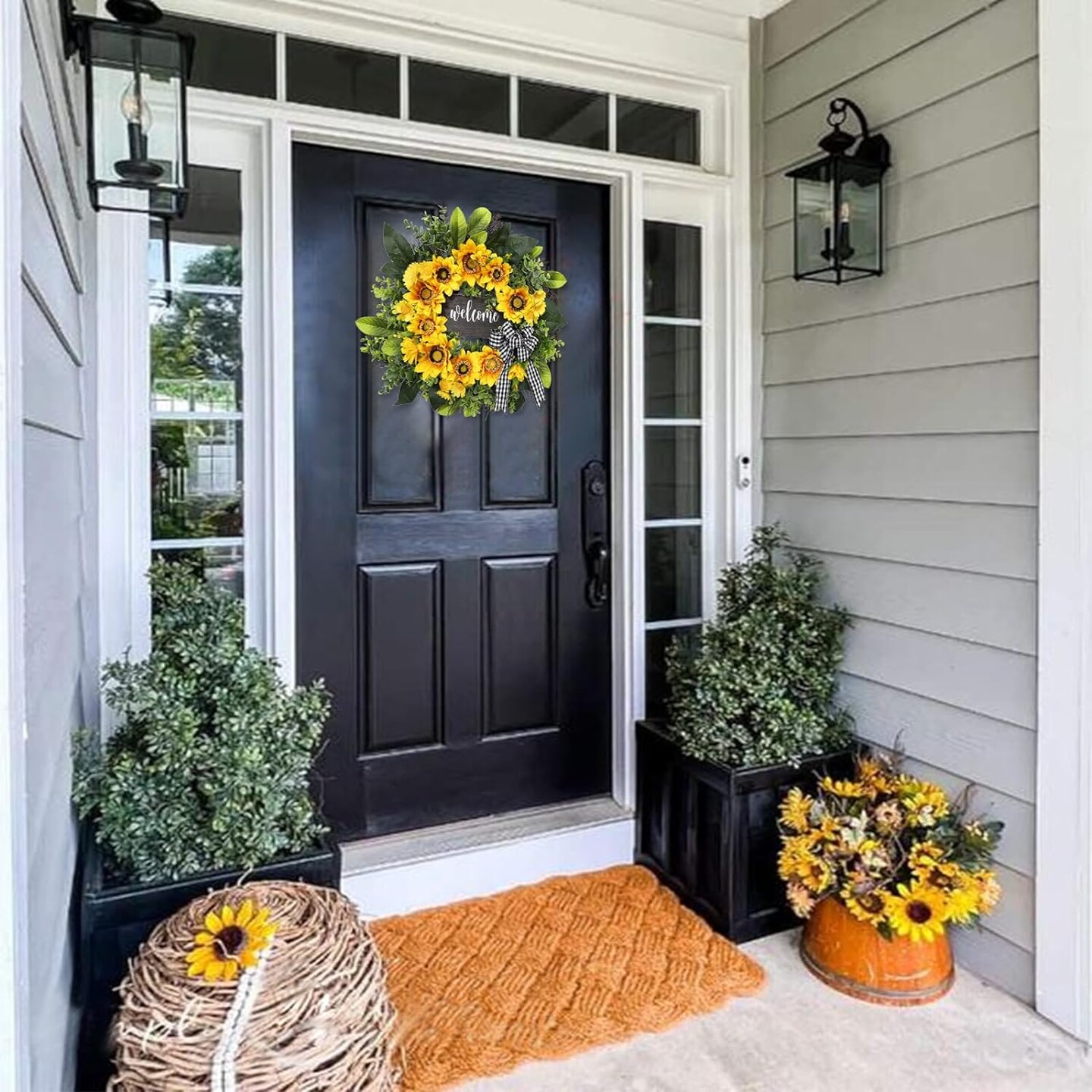 20-inch Sunflower Wreath with &#x22;Welcome&#x22; Sign &#x2013; Front Door Decor &#x26; Gift