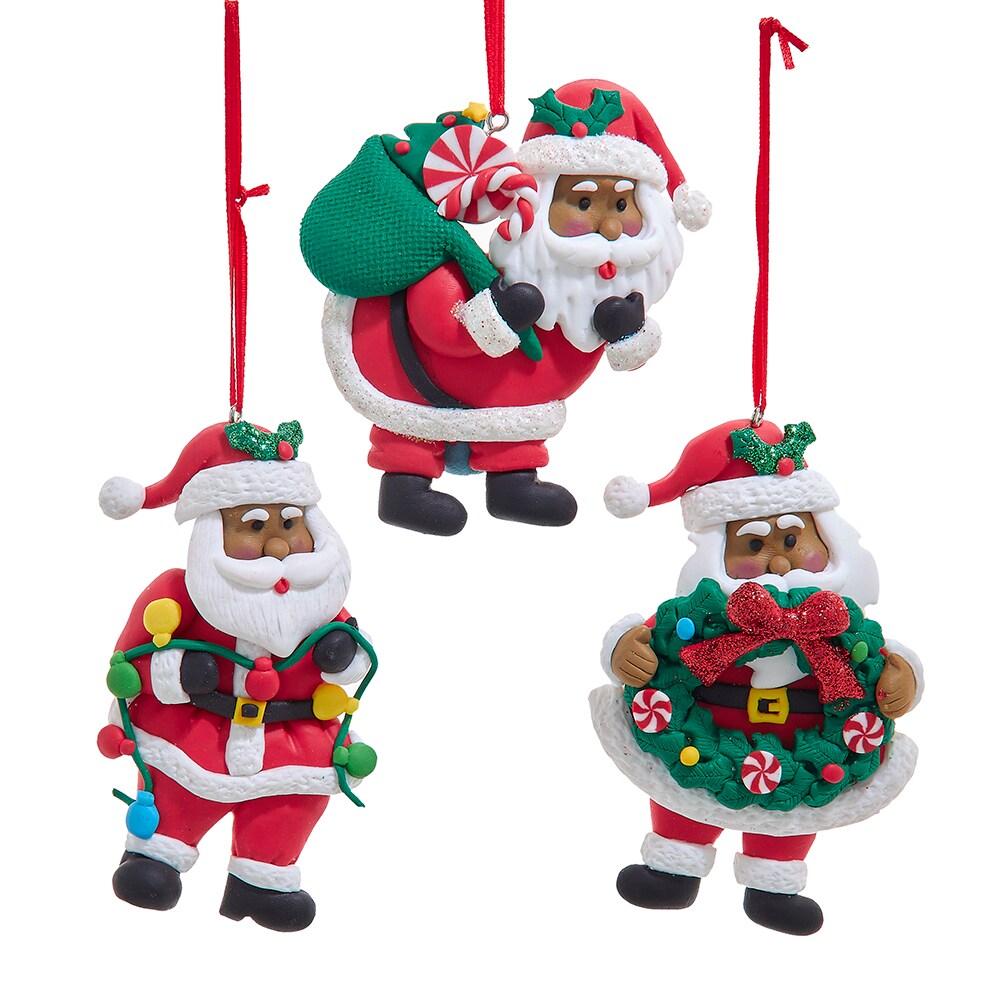 3.9&#x22; African American Santa Ornaments- AST 3