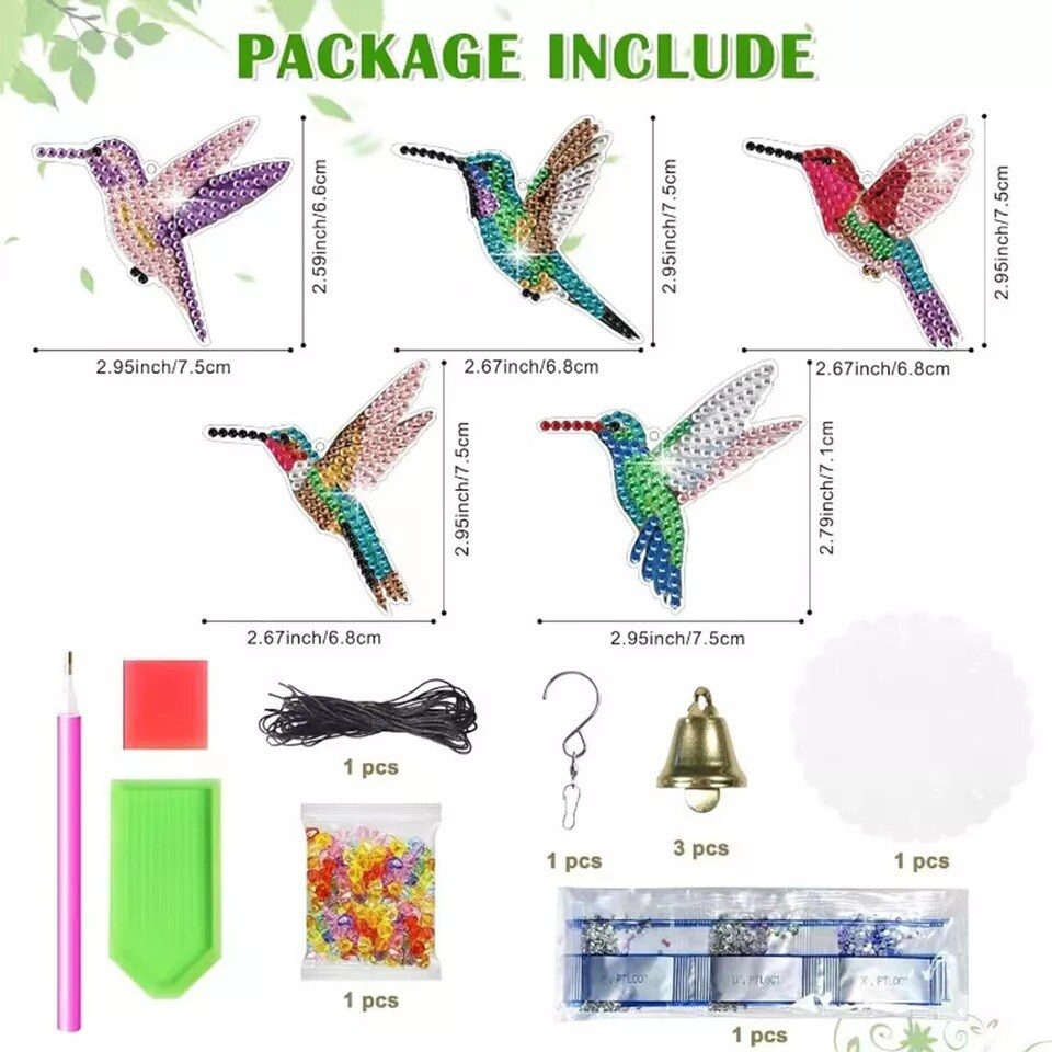 Hummingbird Diamond Painting Wind Chime Home Garden Window Decor Hanging Kit