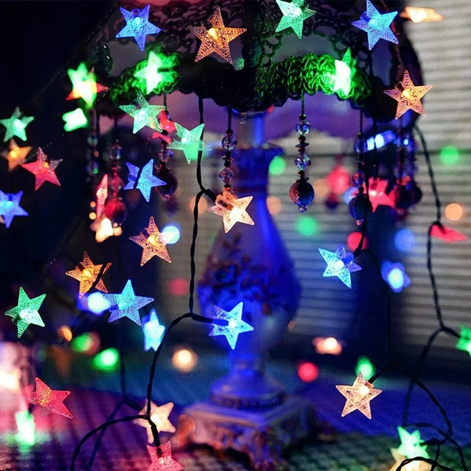 Christmas Solar Star String Lights 16.4FT 50LED Outdoor Solar Patio Lights