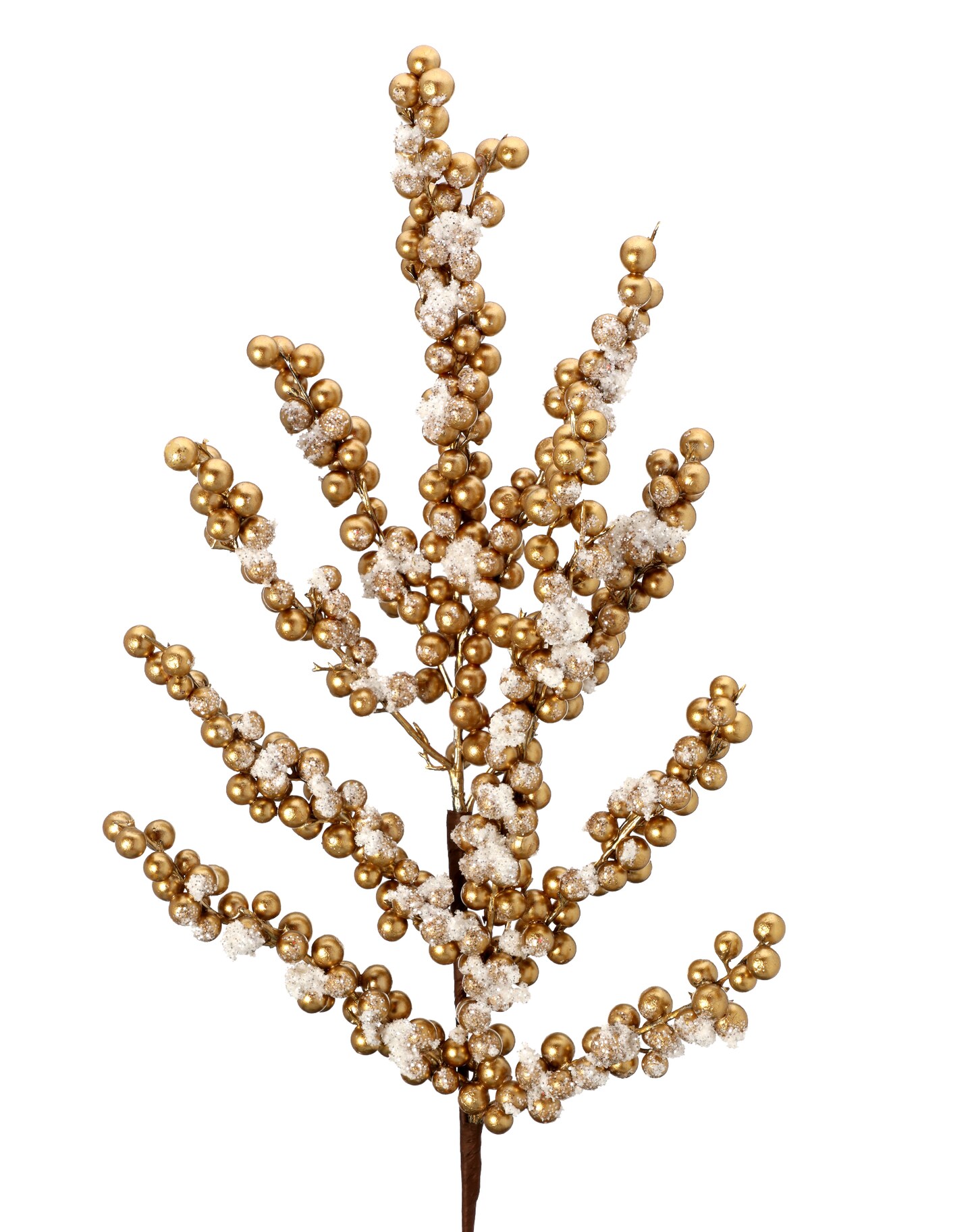 29&#x22; Snow Crusted Gold Metallic Berry Cluster Spray