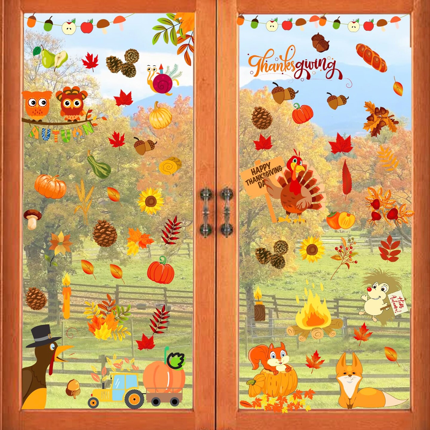 10 Sheets Fall Window Clings for Glass Thanksgiving Clings Decor for Windows Autumn Clings for Windows Fall Window Stickers Thanksgiving Autumn Home Office Decorations for Indoor Outdoor, School Home Supplies