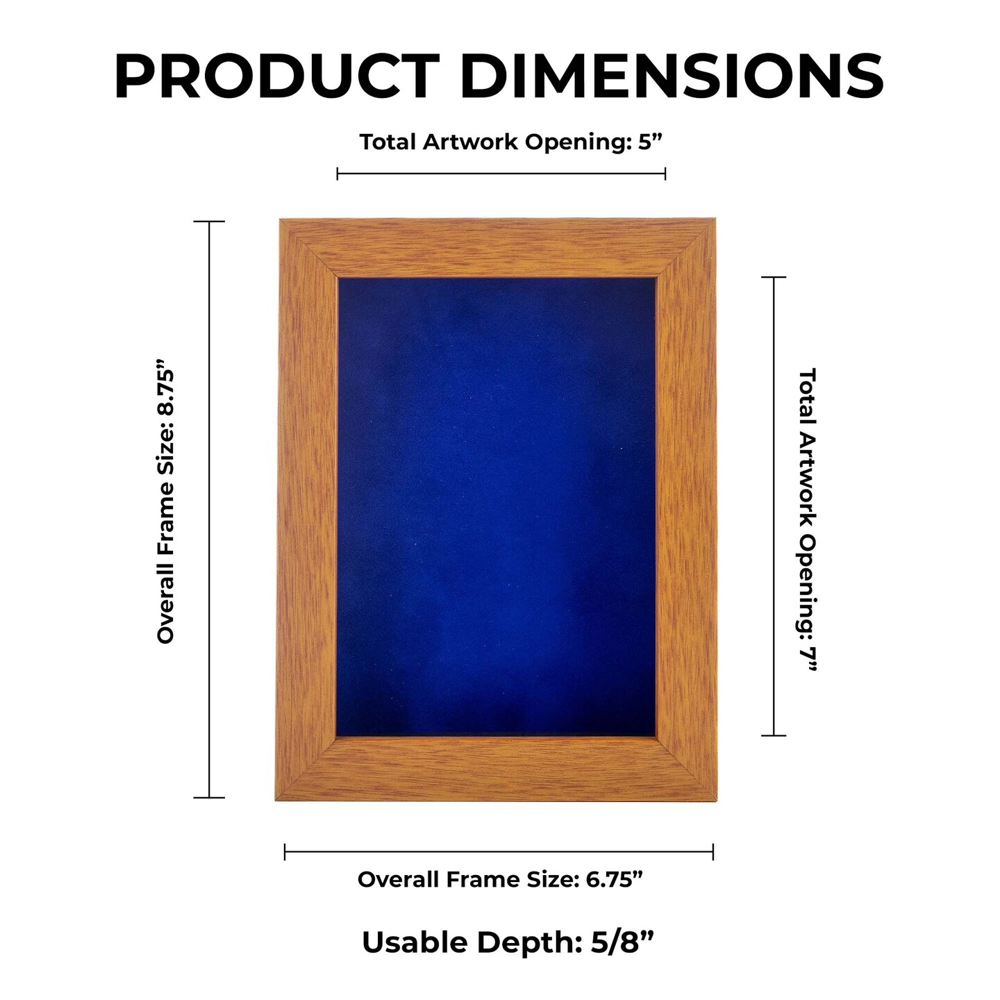Warm Honey Brown Wood Shadow Box Frame with Acrylic Front - Royal Blue Suede Backing, 30 Sizes