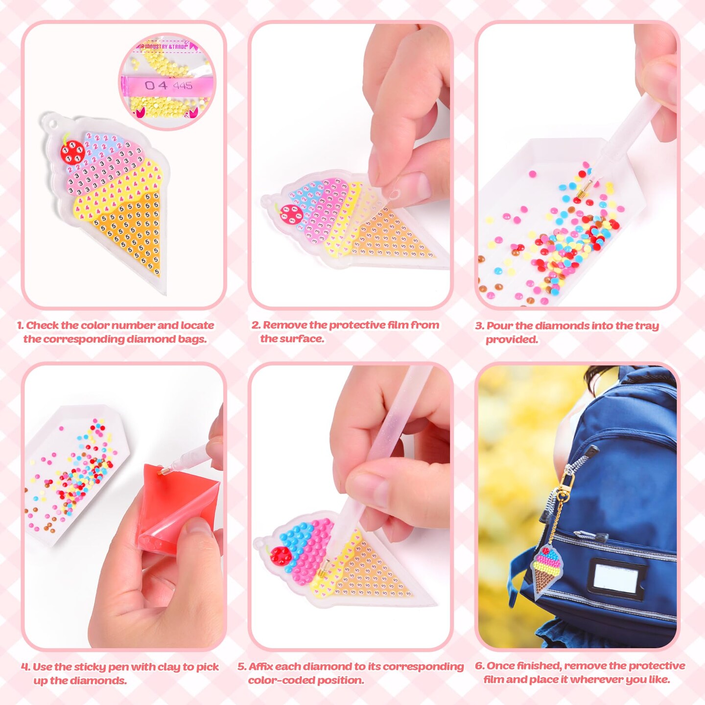 EZCRA Easy Arts And Crafts For Kids - Fun Gem Sticker Kit - 8 Unicorn