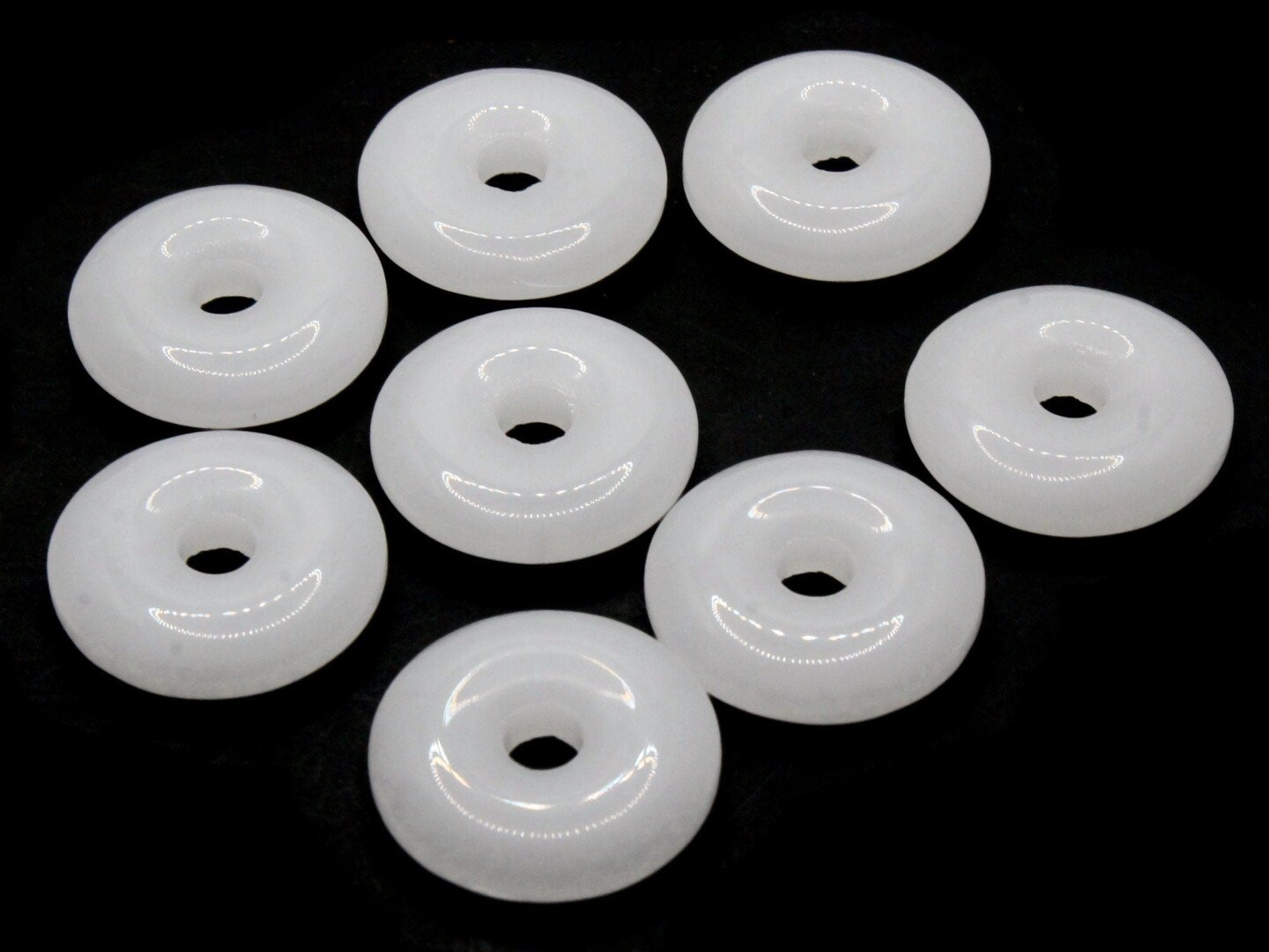 8 19mm White Glass Large Hole Donut Flat Round Ring Beads