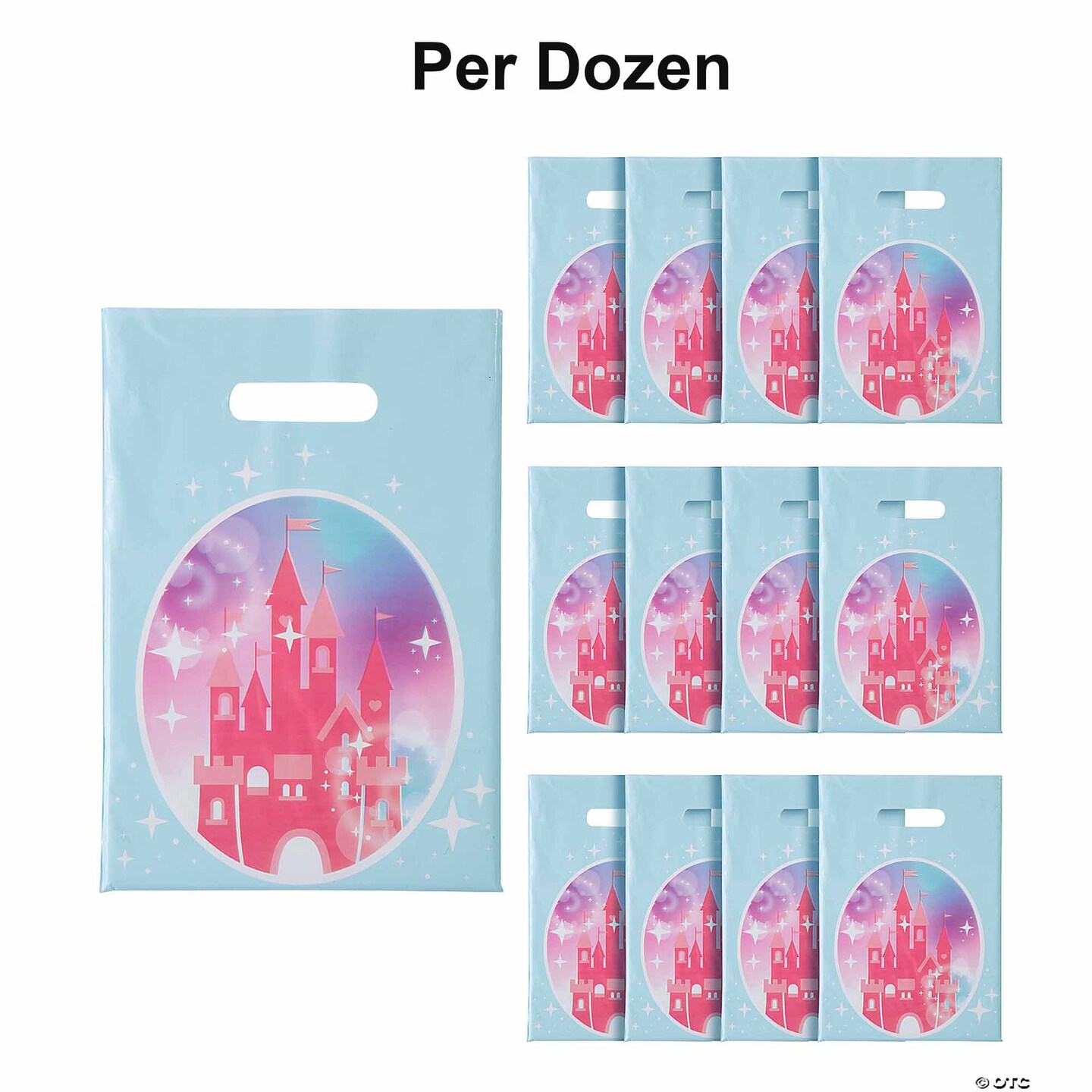 Pink Princess Party Castle Plastic Treat Bags 8 1/2" x 12" - 12 Pc