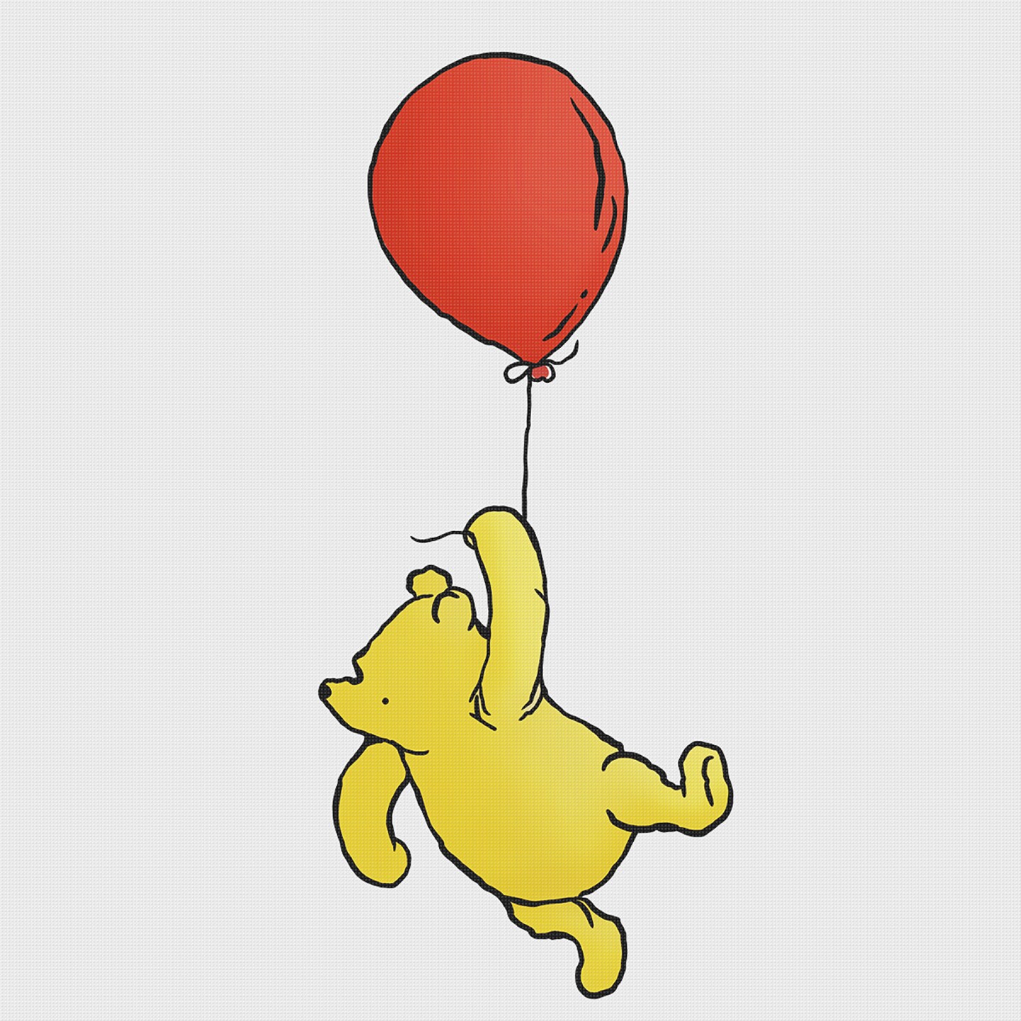 Winnie The Pooh Flies with Red Balloon Counted Cross Stitch Pattern