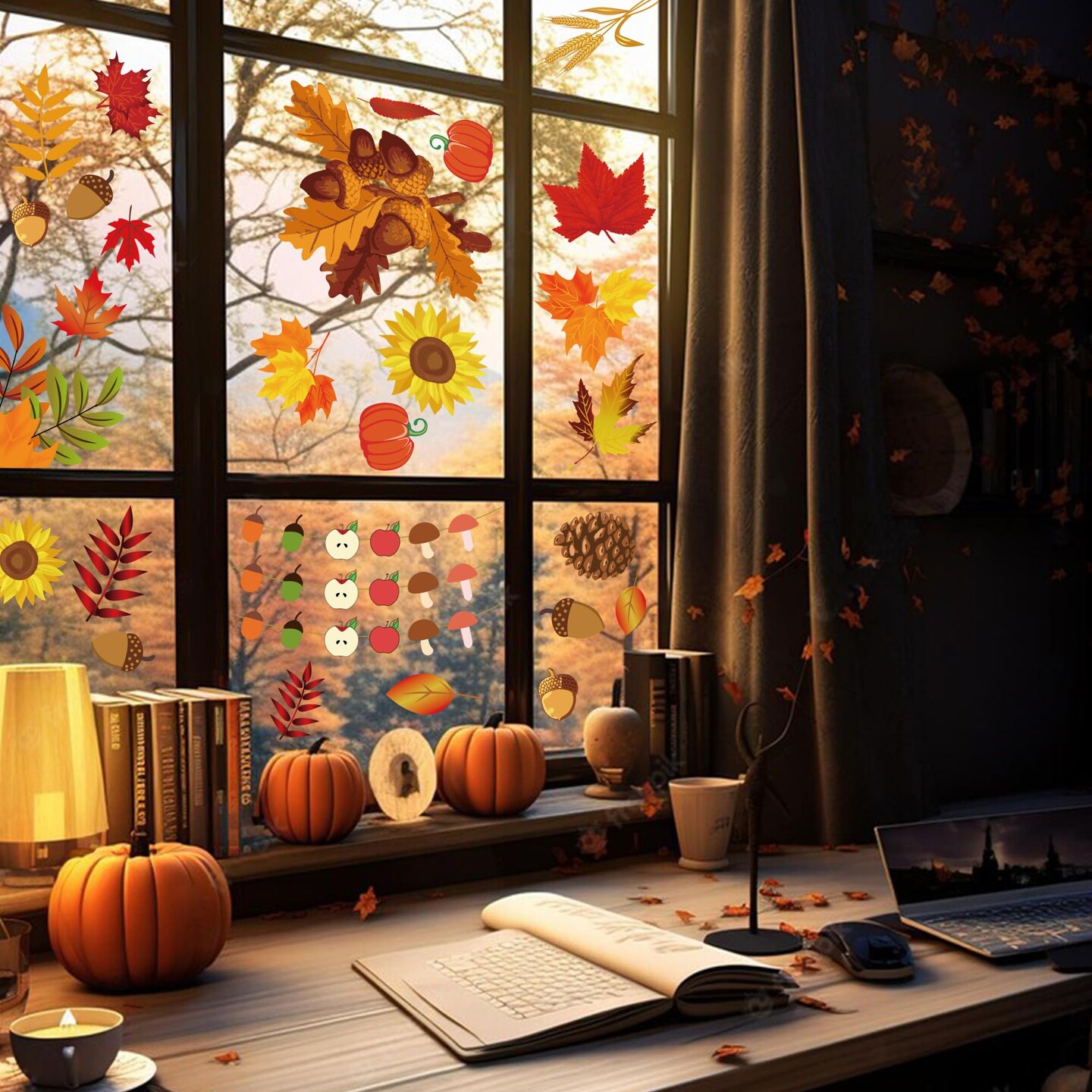 10 Sheets Fall Window Clings for Glass Thanksgiving Clings Decor for Windows Autumn Clings for Windows Fall Window Stickers Thanksgiving Autumn Home Office Decorations for Indoor Outdoor, School Home Supplies