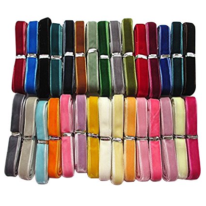 30 Yards 3/8&#x22; Velvet Ribbon Total 30 Colors Assorted Lots Bulk (Multicolored, 3/8&#x22;(10mm))