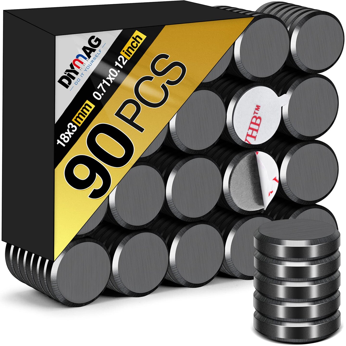 90 Pieces Strong Magnets for Crafts with Adhesive Backing,Ceramic Magnets Small Round Circle Magnets for Refrigerator, Craft Hobbies, Science Projects &#x26; School Notice Boards (Black,0.7 * 0.12inch)