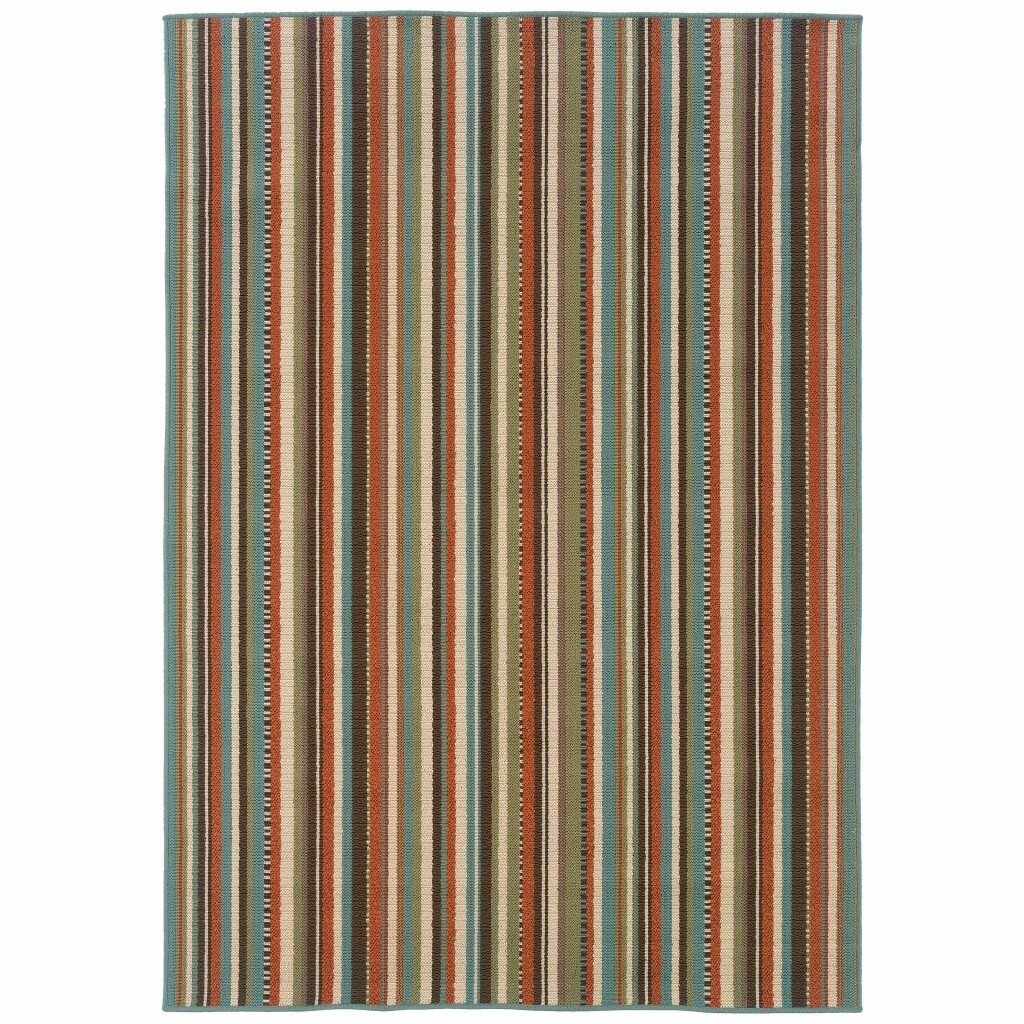 4X6 Green And Brown Striped Indoor Outdoor Area Rug