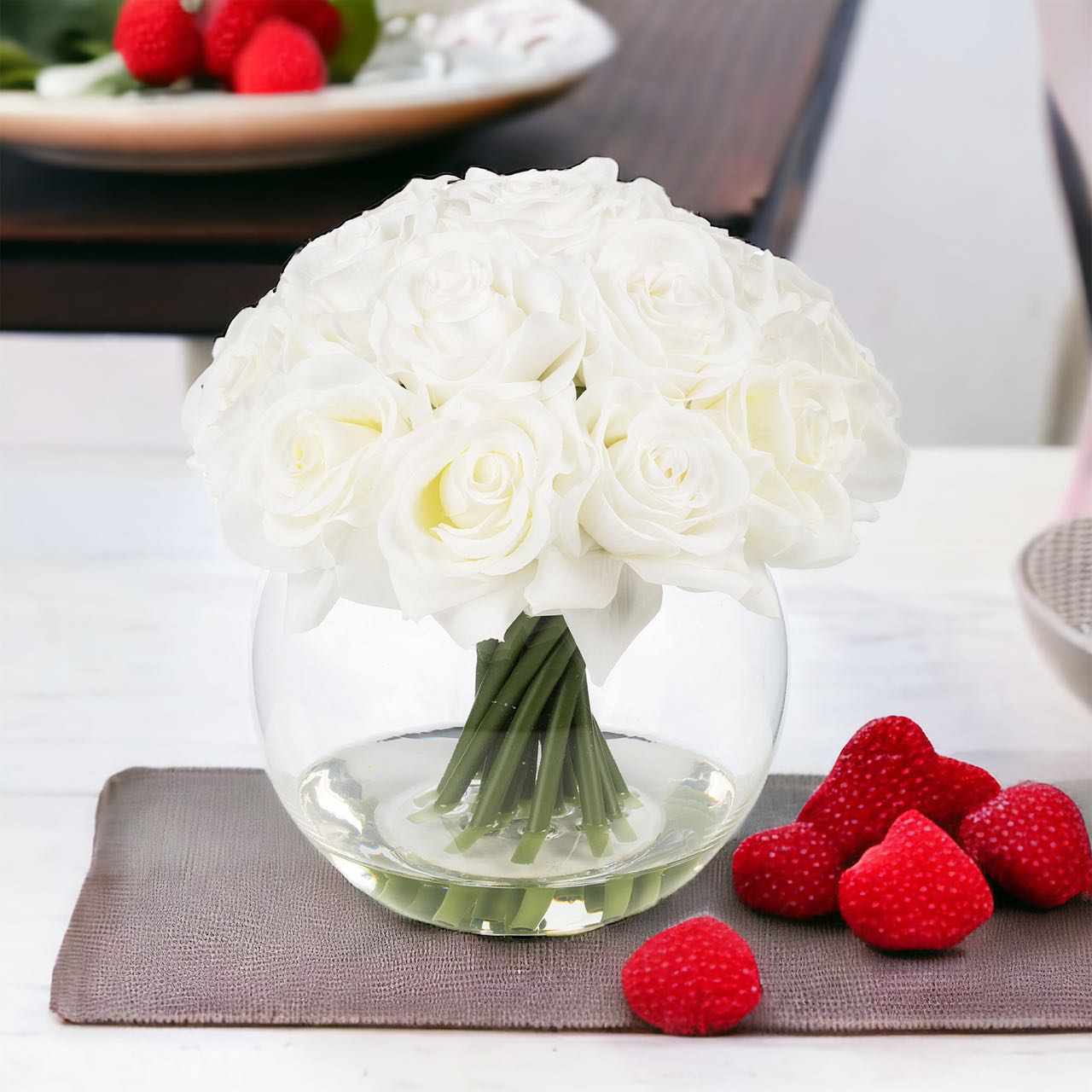 16 Heads Silk Rose Artificial Flowers in Vase,Faux Rose Flowers