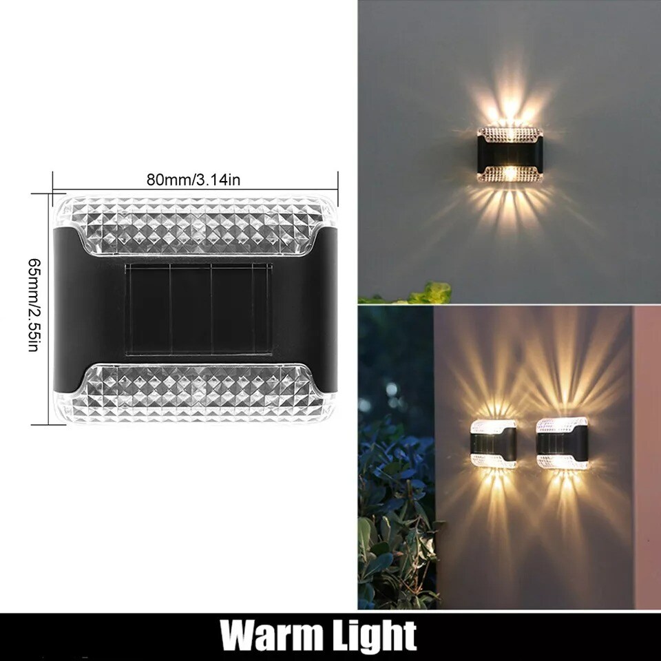 4PCS Solar Led Lights Outdoor Waterproof Garden Wall Fence Yard Warm White Lamps