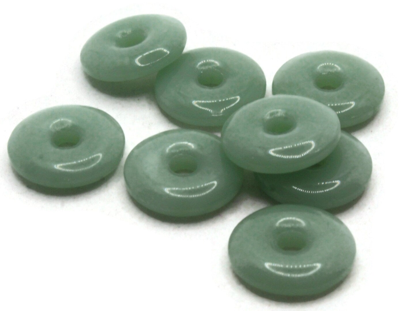 8 19mm Light Green Glass Large Hole Donut Flat Round Ring Beads