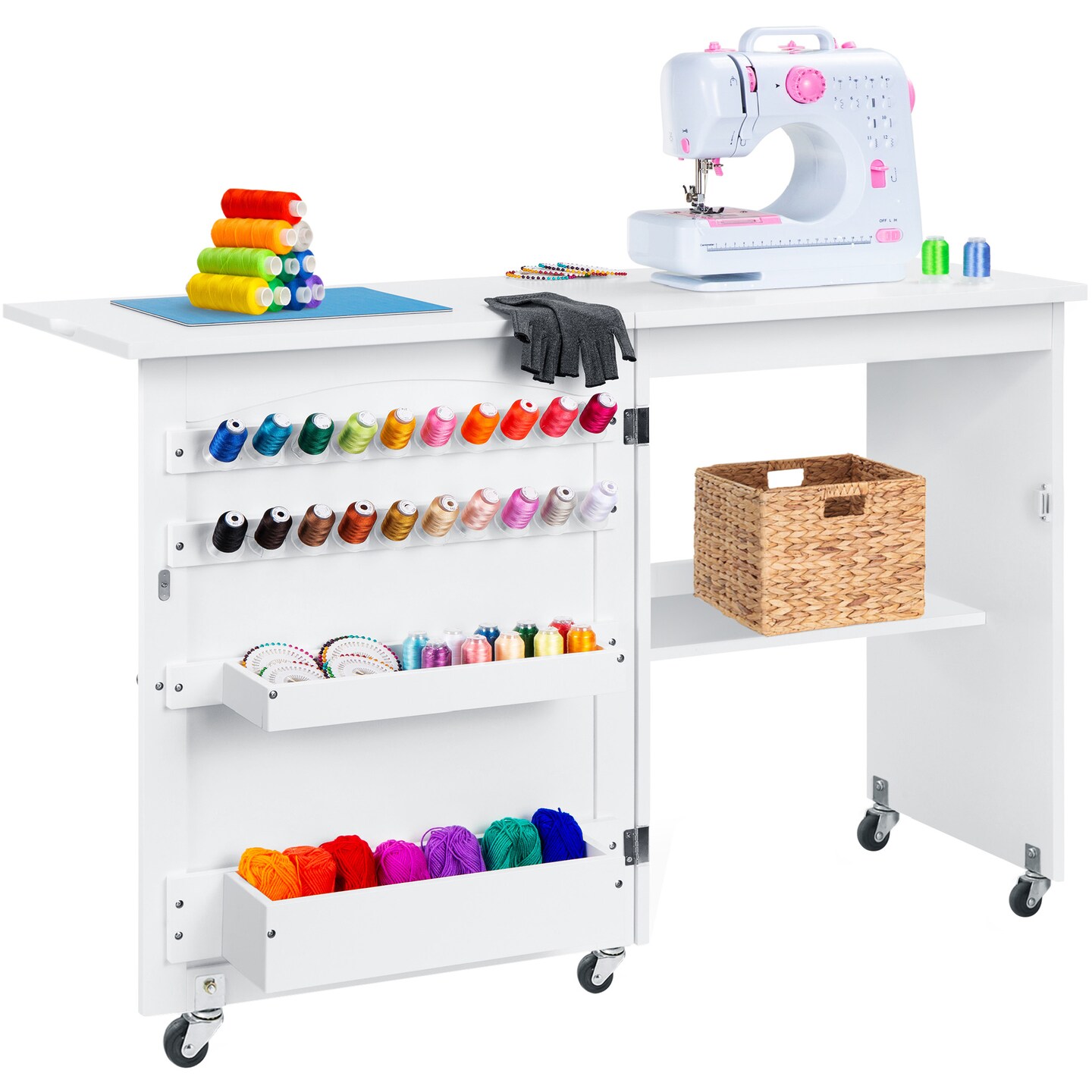 Best Choice Products Sewing Machine Table &#x26; Desk w/ Craft Storage and Trays