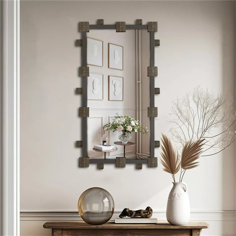 Rustic Industrial Rectangle Accent Mirror Decorative Wall Art Mirror Metal Frame