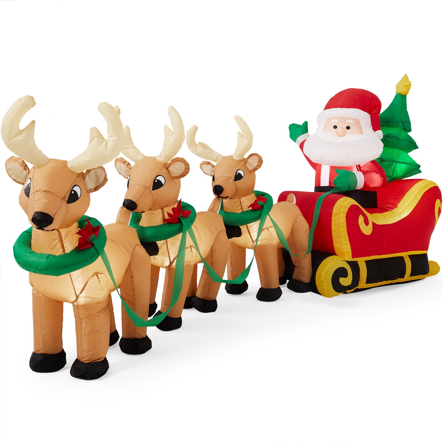 Best Choice Products 8.5ft x 3ft Lighted Inflatable Christmas Santa Claus &#x26; Reindeer Indoor Outdoor w/ Electric Fan