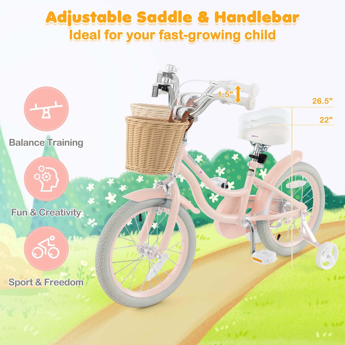 Prorider 16&#x22; Kid&#x2019;s Bike with Training Wheels Adjustable Handlebar Seat Handbrake Blue/Green/Pink